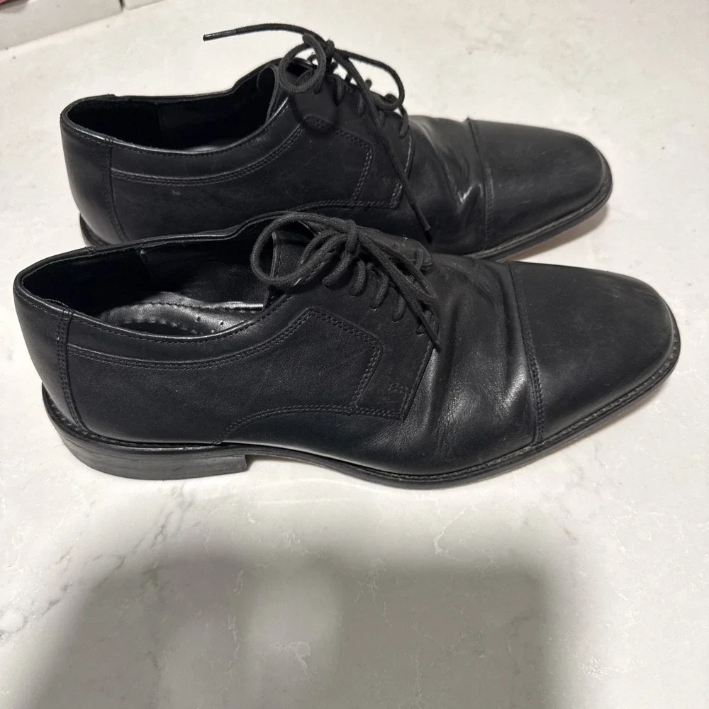 Johnston & Murphy Mens Sz US 9.5 W Cap Toe Oxford Black Leather Shoes 59 -11567